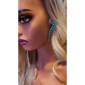 Turquoise Stone Cluster Dangle Earrings Boho Western Statement Drop Earrings